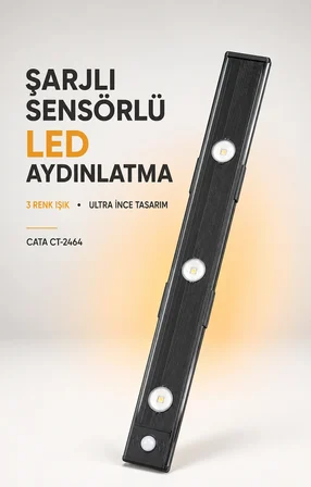 Bella Slim 3W Şarjlı Sensörlü Dolap Altı LED Aydınlatma 3 Renk 40,5 cm