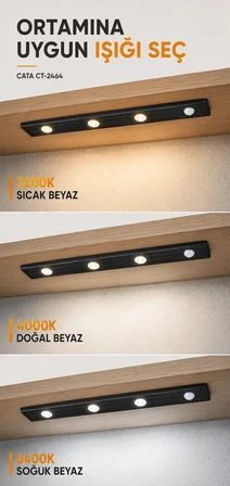 Bella Slim 3W Şarjlı Sensörlü Dolap Altı LED Aydınlatma 3 Renk 40,5 cm