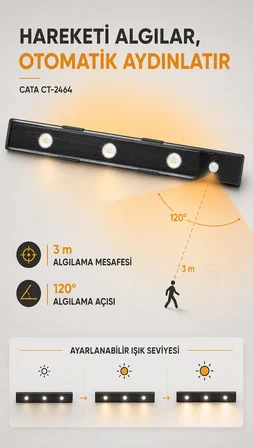 Bella Slim 3W Şarjlı Sensörlü Dolap Altı LED Aydınlatma 3 Renk 40,5 cm