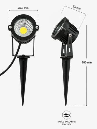 7W Amber LED Bahçe Kazığı Spot Armatür IP65 440 lm 60° Dış Mekan Aydınlatma