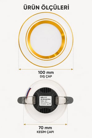 5W 3 Işık Renkli Sıva Altı LED Spot 350 Lümen Gold-Beyaz