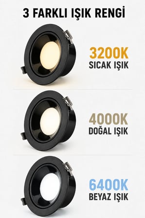 Başak 8W 3 Işık Renkli Hareketli Sıva Altı LED Spot Siyah