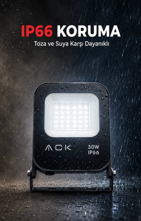 30W SMD LED Projektör 6500K Beyaz Işık 3360 Lümen IP66 115° Siyah Kasa
