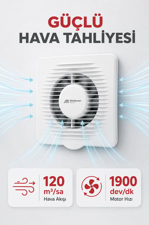  120 mm 5 İnç Banyo Aspiratörü Havalandırma Fanı 15W 120 m³/sa Beyaz