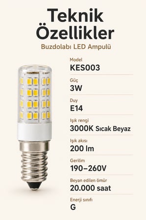 3W E14 Buzdolabı LED Ampulü 3000K Sıcak Beyaz 200 Lümen
