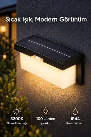 CT-7083 Barbaros Solar LED Duvar Apliği Gün Işığı 3200K IP44 Dış Mekan Siyah