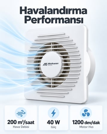 ME-FAN 200 mm Banyo WC Havalandırma Fanı Aspiratör 40 W Beyaz