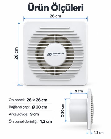 ME-FAN 200 mm Banyo WC Havalandırma Fanı Aspiratör 40 W Beyaz