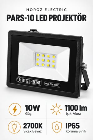 Pars-10 10W LED Projektör 2700K Günışığı 1100 Lümen IP65 Dış Mekan