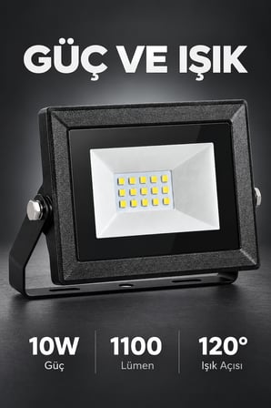 Pars-10 10W LED Projektör 6400K Beyaz Işık 1100 Lümen IP65 Siyah