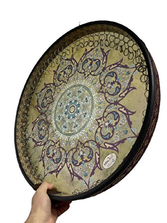 Erbane Bendir - İran Arbani Üst Kalite Saz Center Çiçek Desenli 55cm Kılıflı