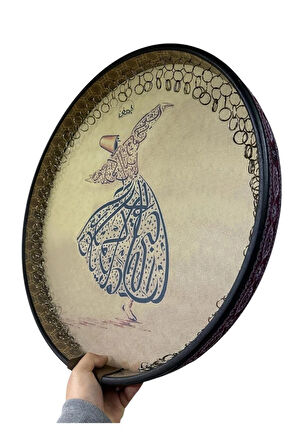Erbane Bendir - İran Arbani Üst Kalite Sarı Mevlana Desenli 55cm Kılıflı