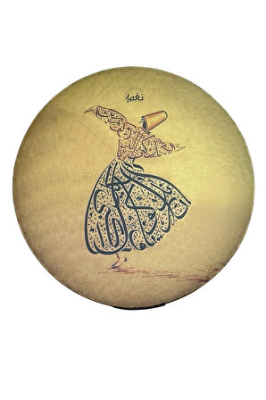 Erbane Bendir - İran Arbani Üst Kalite Sarı Mevlana Desenli 55cm Kılıflı