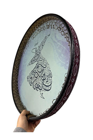 Erbane Bendir - İran Arbani Üst Kalite Mavi Mevlana Desenli 55cm Kılıflı