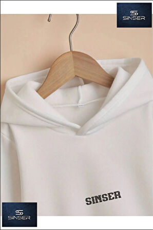 Kız/Erkek Çocuk Beyaz Kapüşonlu ''YANDAN AYICIK'' Baskılı Sweatshirt