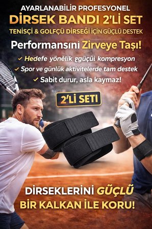 2li Set Ortopedik Epikondilit Bandı Sporcu Golfçü Tenisçi Dirseği Bandajı Sağ Sol Uyumlu Standart