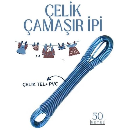50 mt Çelik Çamaşır İpi Pvc Kaplı Dayanıklı Çamaşır İpi  Balkon Çamaşır İpi 718621
