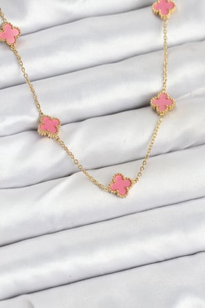 316L Çelik Zincir Gold Renk Pembe Baby Boy Yonca Kadın Kolye