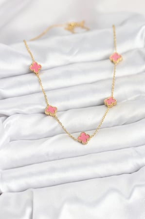 316L Çelik Zincir Gold Renk Pembe Baby Boy Yonca Kadın Kolye