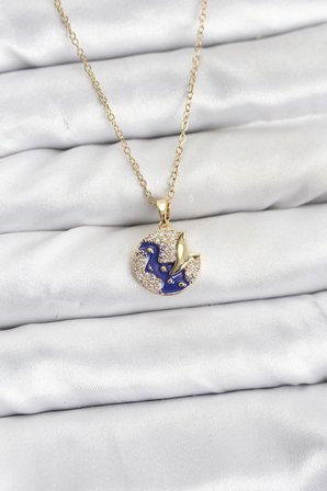 316L Çelik Zincir Gold Renk Gece Model Zirkon Taşlı Kadın Kolye