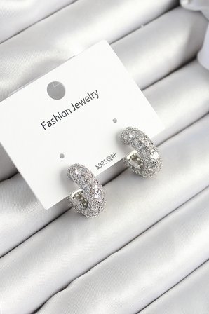 Pirinç Zirkon Taşlı Halka Model Gümüş Renk Kadın Küpe