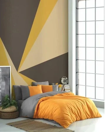 Kingsize Poplin Nevresim Diamond Turuncu Antrasit