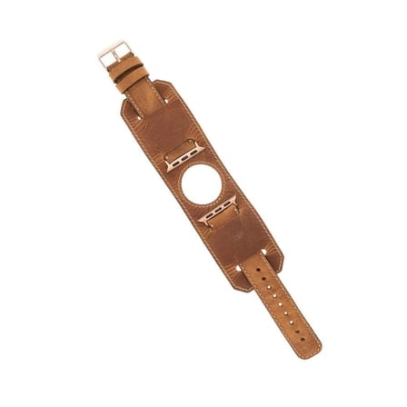 Apple Uyumlu Watch Uyumlu Deri Kordon 42-44-45mm Cuff G19 Taba