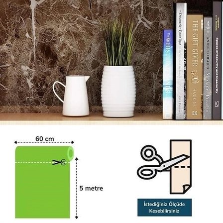Mermer Desenli Masa Tezgah Mutfak Su Geçirmez Yapışkanlı Folyo Sticker Kahverengi 5x0,6m