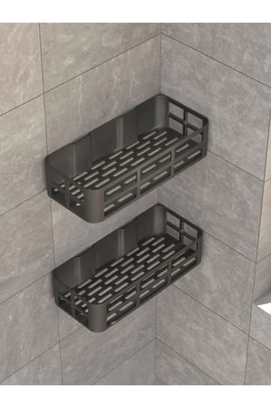 Banyo Düzenleyici Şampuanlık Sabunluk 2 Li Set Lamalı Güçlü Kaliteli Yapışkanlı Duş Rafı Organizer
