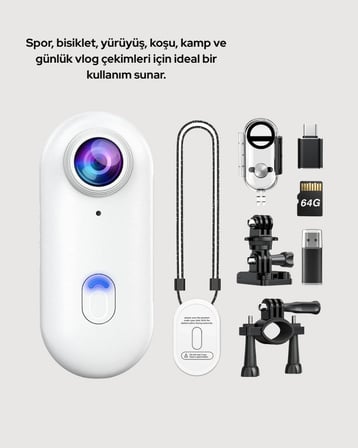 Geniş Açı Lensli WiFi Spor ve Vlog Kamerası