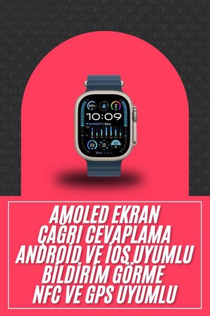 49mm Akıllı Saat Amoled Ekranlı Kadın Erkek Kol Saati Plastik Kordon