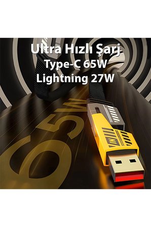 4in1 Type-c 65W to USB-A + Type-c to Lightning 27W Hızlı Şarj Kablosu SİYAH