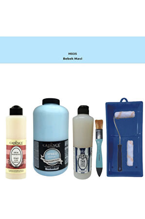 Banyo Mutfak Boyası-Cadence Multi H-035 Bebek Mavi 2Lt Pya 500Ml Taş Vernik Parlak 500Ml Ruloset