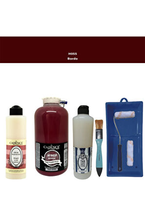 Banyo Mutfak Boyası-Cadence Multi H-055 Bordo 2Lt Pya 500Ml Taş Vernik Parlak 500Ml Ruloset