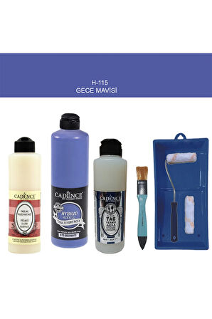 Banyo Mutfak Boyası-Cadence Multi H-115 Gece Mavisi 500Ml Pya250Ml Taş Vernik Mat 250Ml Saten Rulo