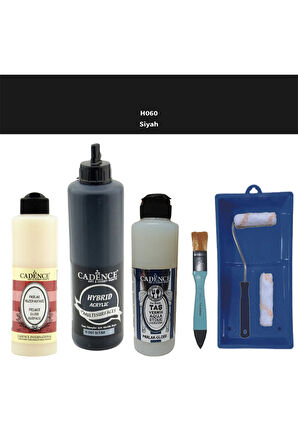 Banyo Mutfak Boyası-Cadence Multi H-060 Siyah 500Ml Pya 250Ml Taş Vernik Parlak 250Ml Saten Rulo