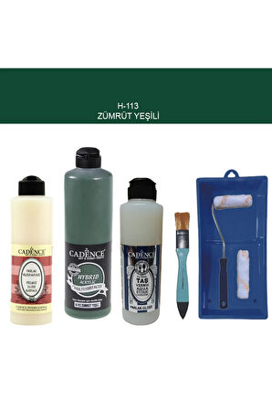 Banyo Mutfak Boyası-Cadence Multi H-113 Zümrüt Yeşili 500Ml Pya250Ml Taş Vernik 250Ml Saten Rulo