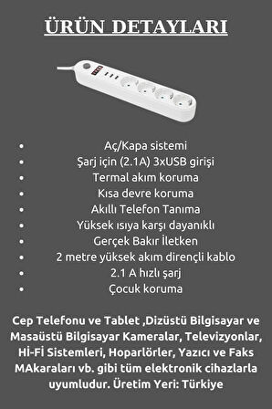 Icon BM9201 Akım Korumalı 3 Usb Girişli Çoklu Grup Priz 4'lü