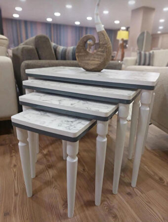 4lü Lüx Zigon Sehpa Beyaz Mermer Antrasit