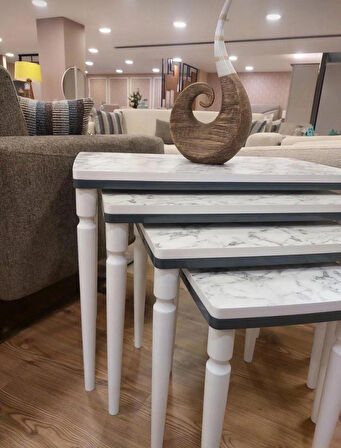 4lü Lüx Zigon Sehpa Beyaz Mermer Antrasit