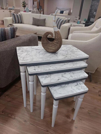 4lü Lüx Zigon Sehpa Beyaz Mermer Antrasit