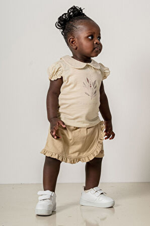 Bebek Çocuk Bebe Yaka Pamuklu Şortlu 2'li Takım Trend Moda Alt Üst Takım