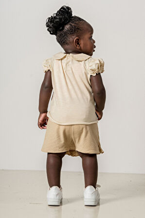 Bebek Çocuk Bebe Yaka Pamuklu Şortlu 2'li Takım Trend Moda Alt Üst Takım