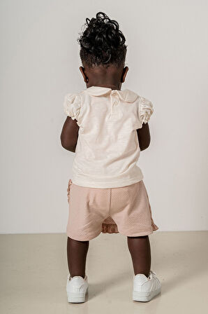 Bebek Çocuk Bebe Yaka Pamuklu Şortlu 2'li Takım Trend Moda Alt Üst Takım