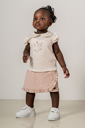 Bebek Çocuk Bebe Yaka Pamuklu Şortlu 2'li Takım Trend Moda Alt Üst Takım