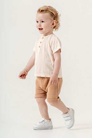 Bebek Çocuk Pamuklu Şortlu 2'li Takım Trend Moda Alt Üst Takım