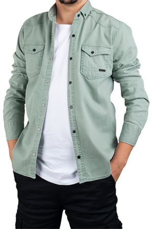 Slim Fit Erkek Kot Gömlek Su Yeşili