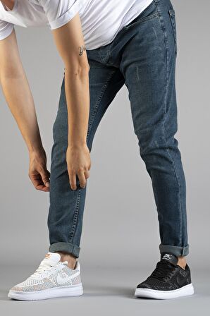 Erkek Slim Fit Dar Kesim Tırnaklı Kot Pantolon Mavi