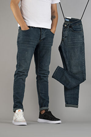 Erkek Slim Fit Dar Kesim Tırnaklı Kot Pantolon