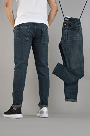 Erkek Slim Fit Dar Kesim Tırnaklı Kot Pantolon